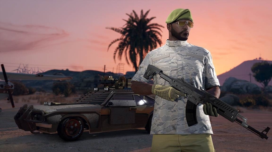 Screenshots from the reveal announcement for the Gunrunning update for GTA Online.