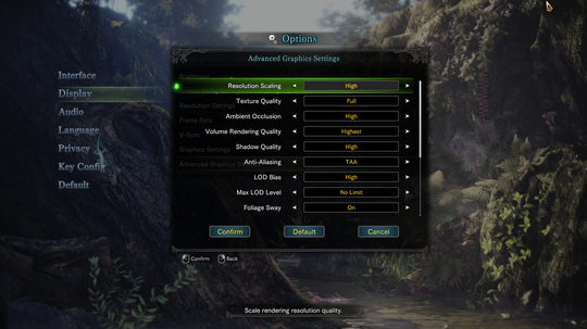 Monster Hunter: World PC Graphics Settings and Keybind Options