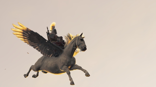 I believe I can fly. I believe my horse can touch the sky. [Note: There is no flying Pegasus. I jumped off a super-tall cliff and rotated the camera to make it look like I was flying.]